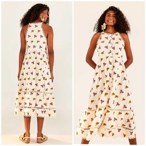 FARM Rio Mixed Cross Stitch Flowers Midi Dress Size Medium